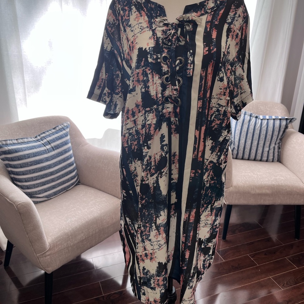 Abstract Print Lace-Up Dress
